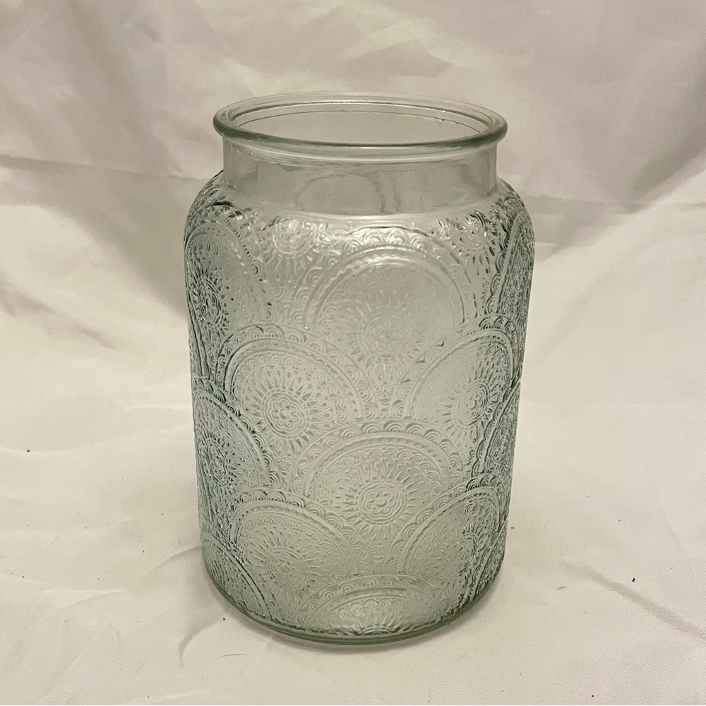 Decorative Glass Jar, Clear Glass with Mandala-like design